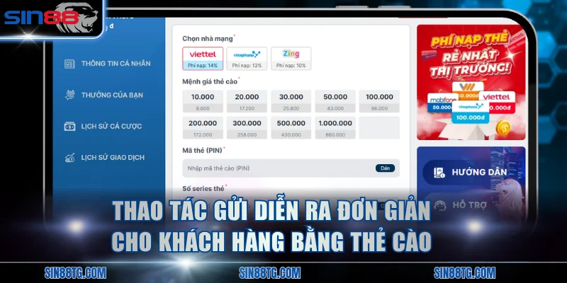 Thao tác gửi diễn ra đơn giản cho mọi khách hàng bằng thẻ cào
